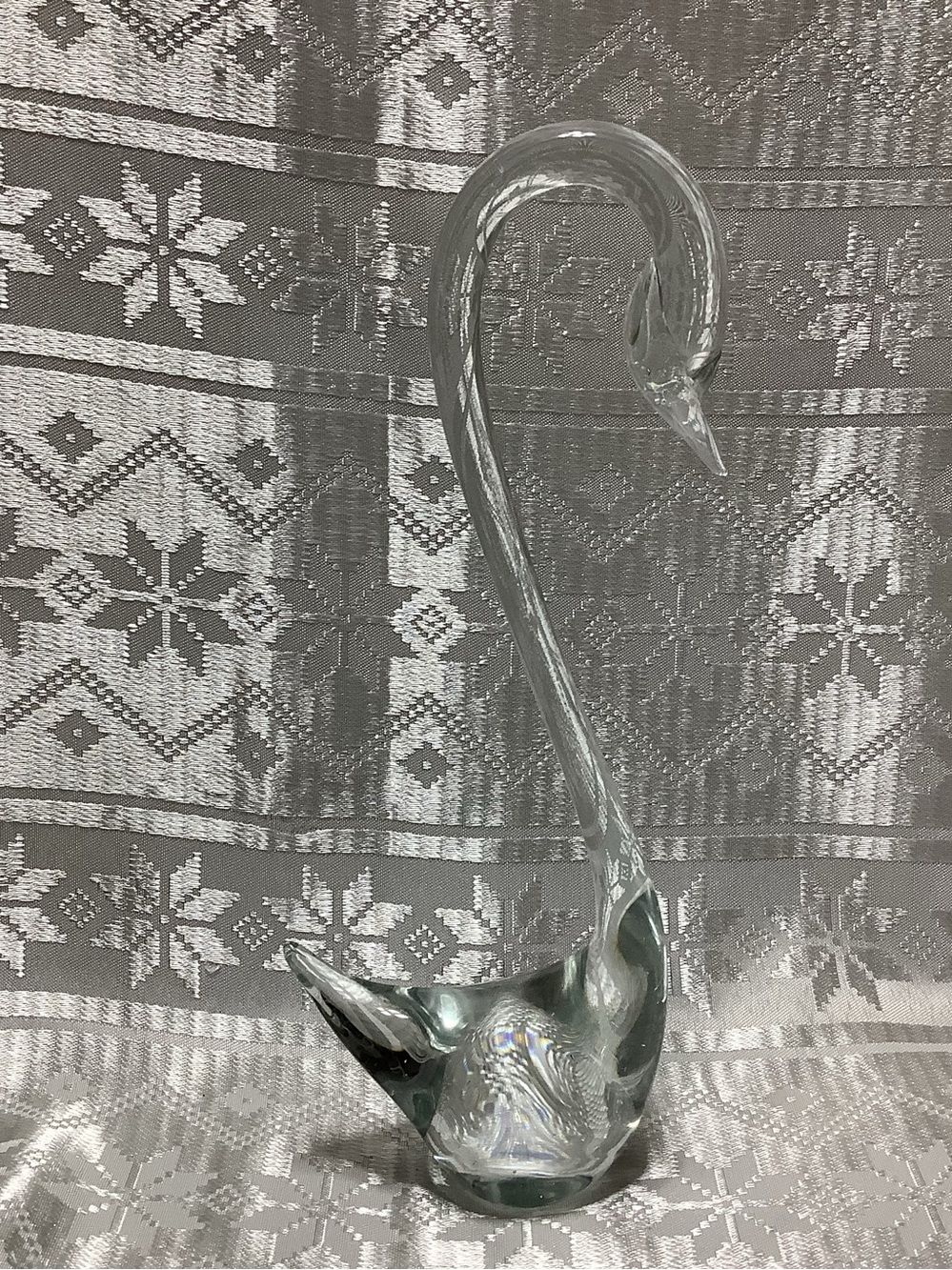 Vintage Clear Hand-Blown Art Glass Swan Figurine - Elegant Long Neck